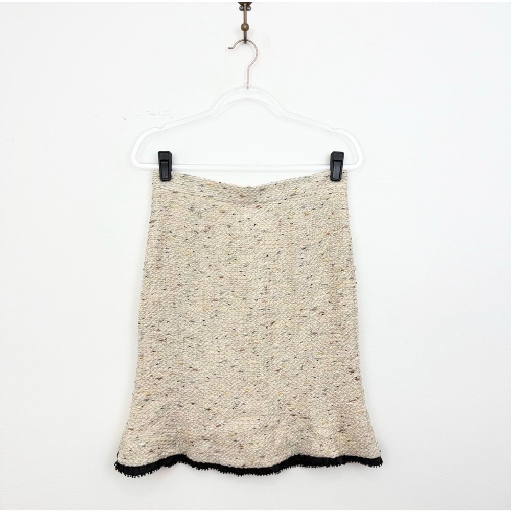 Monique Lhuillier Bouclé Tweed Skirt Cream Black Trim Silk Lined Size 8 Designer